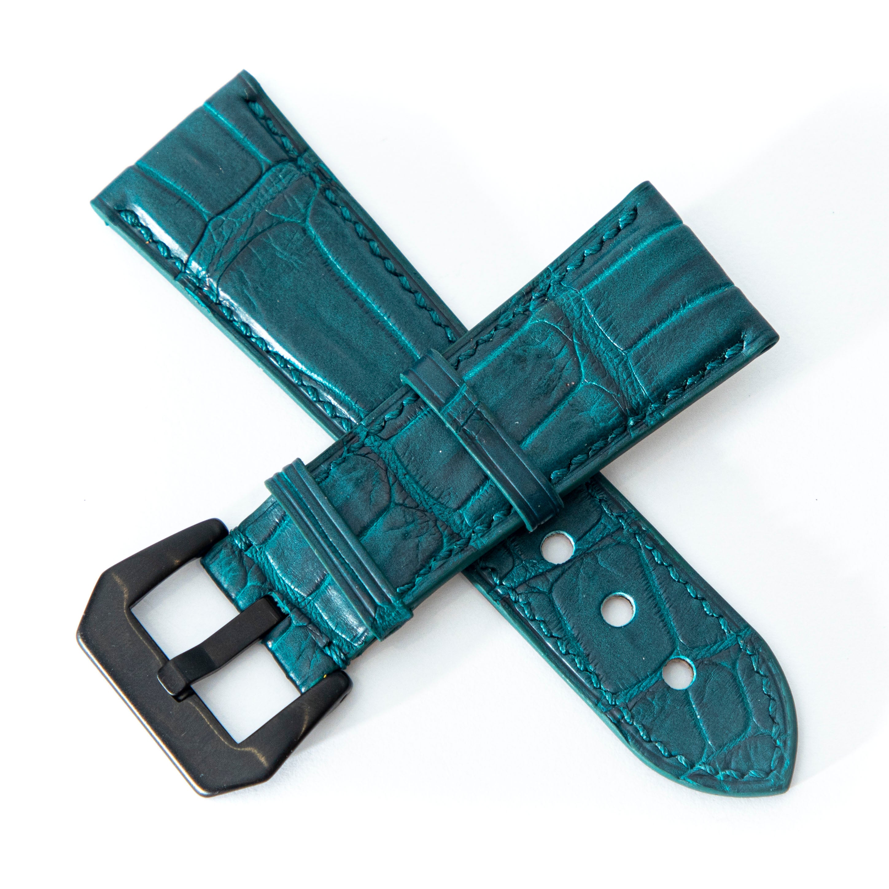 GREEN CROCODILE BELLY LEATHER STRAP