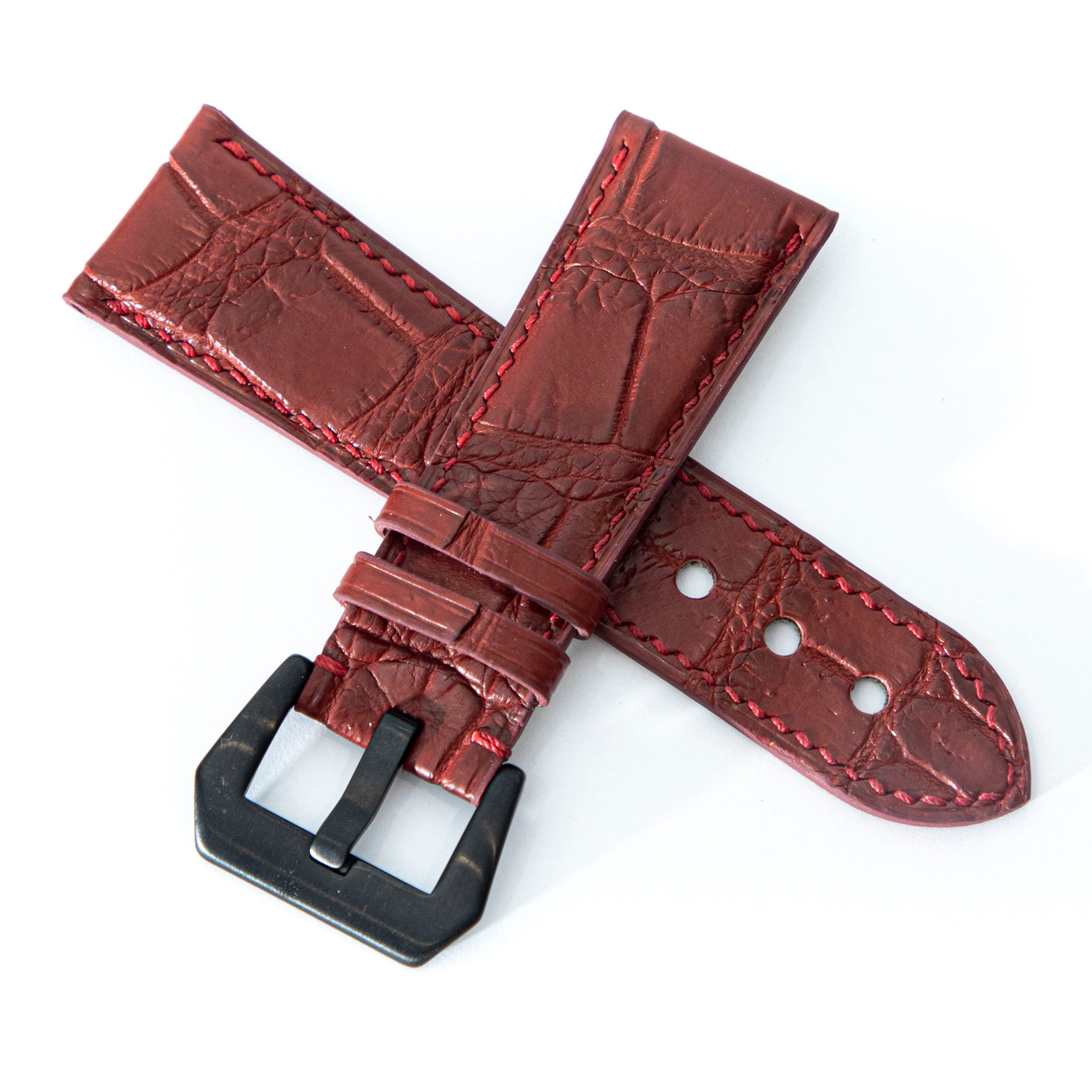 RED CROCODILE BELLY LEATHER STRAP