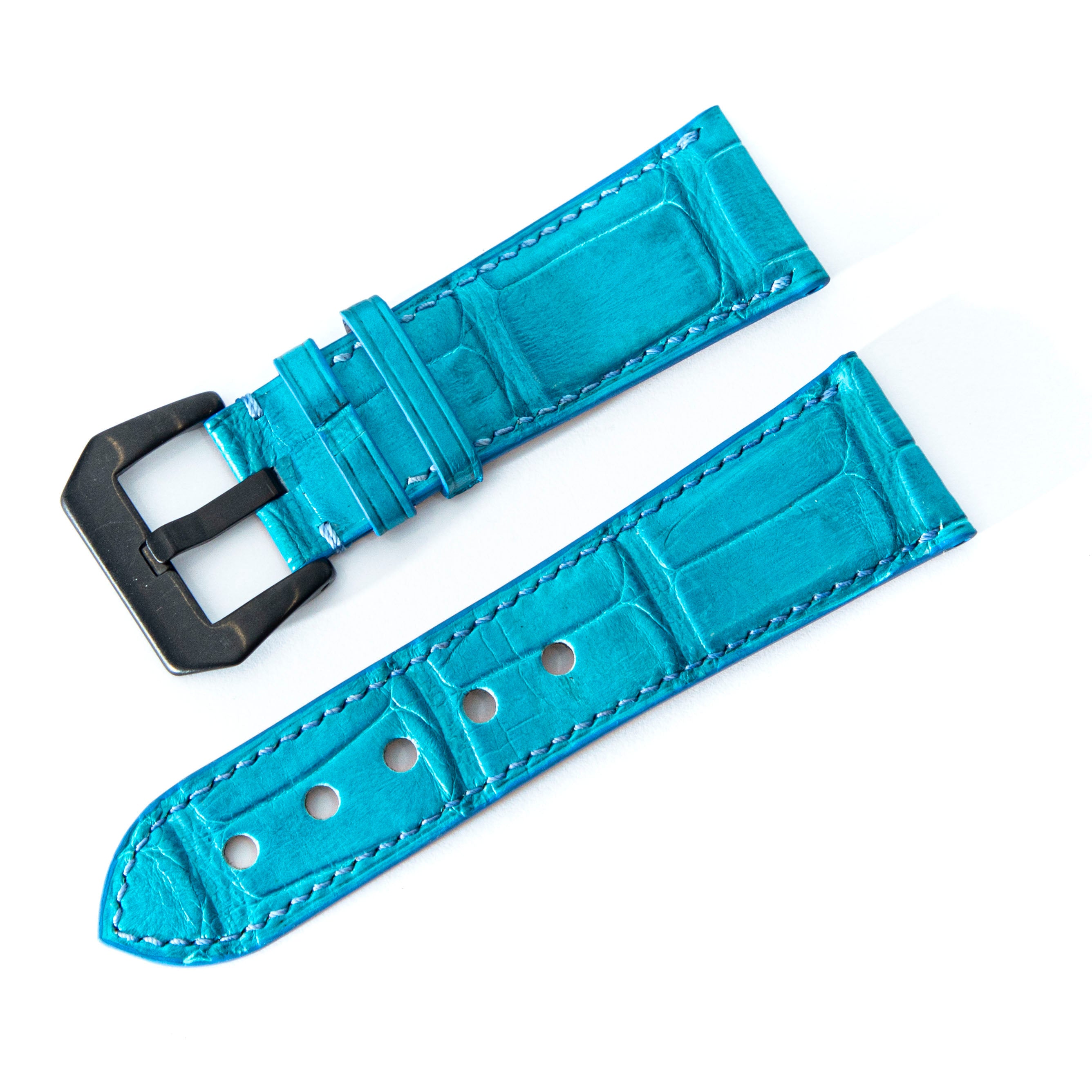 BLUE CROCODILE BELLY LEATHER STRAP