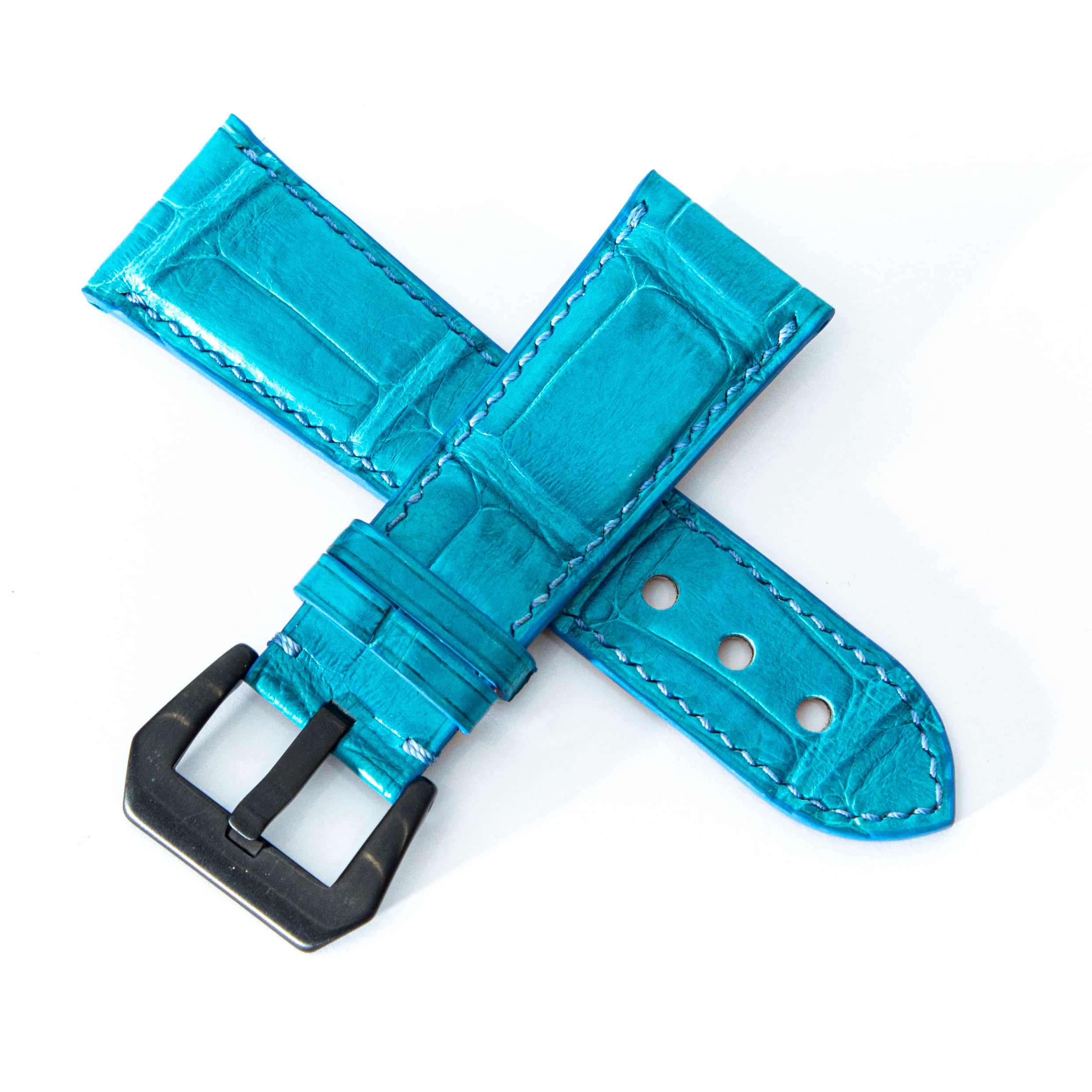 BLUE CROCODILE BELLY LEATHER STRAP