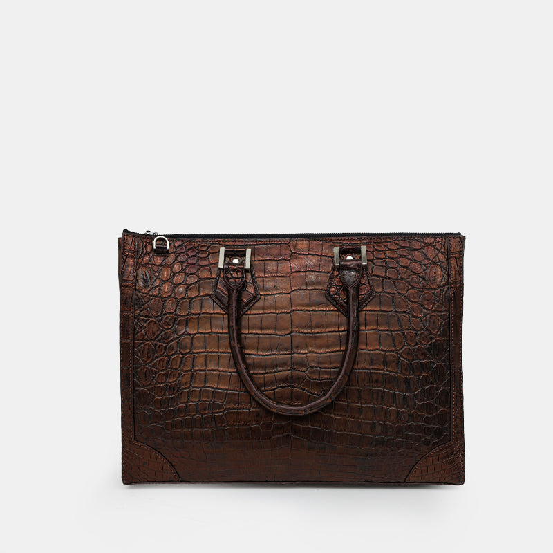 BROWN HANDMADE GENUINE CROCODILE BAG