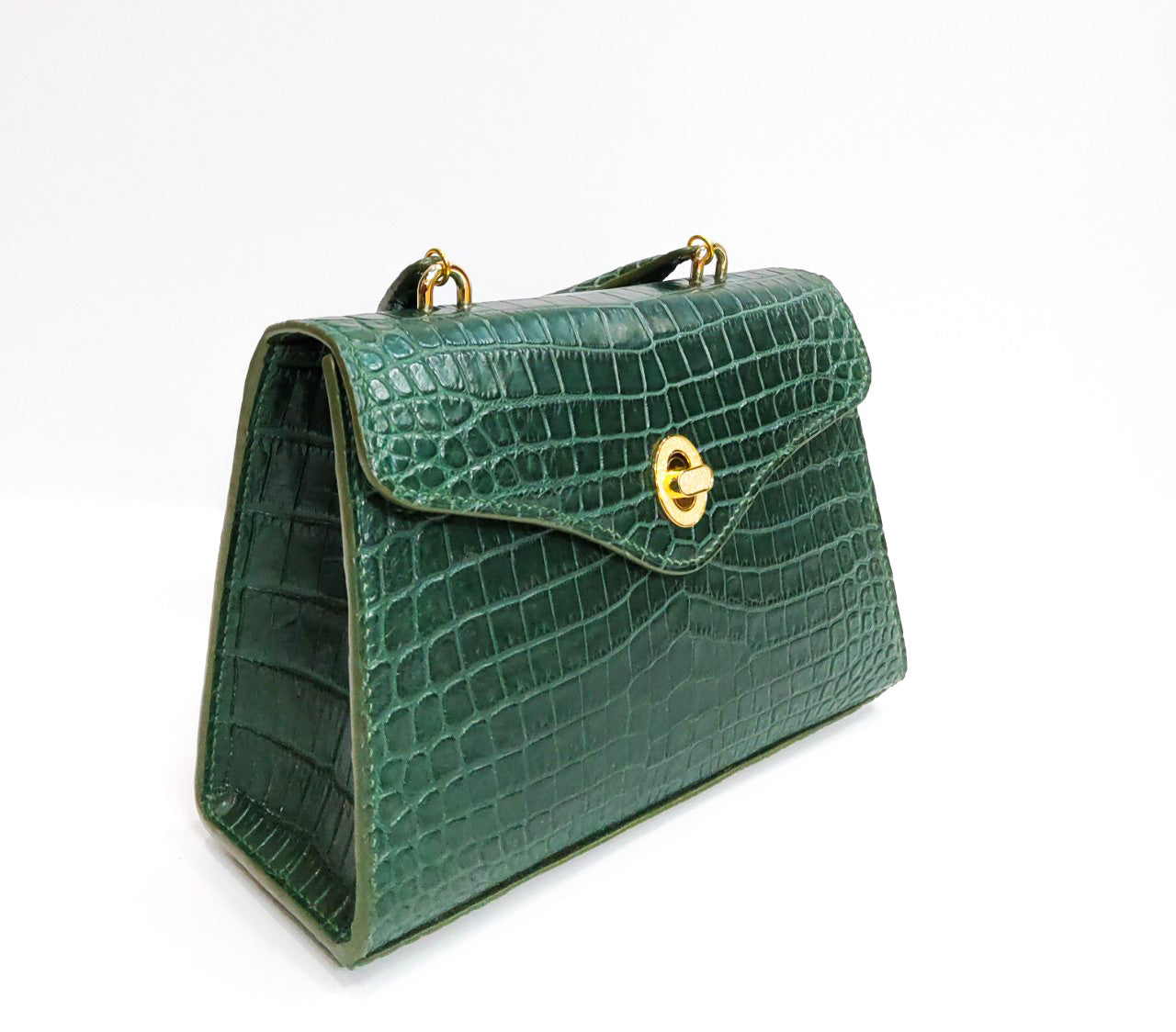 GREEN HANDMADE GENUINE ALLIGATOR BAG