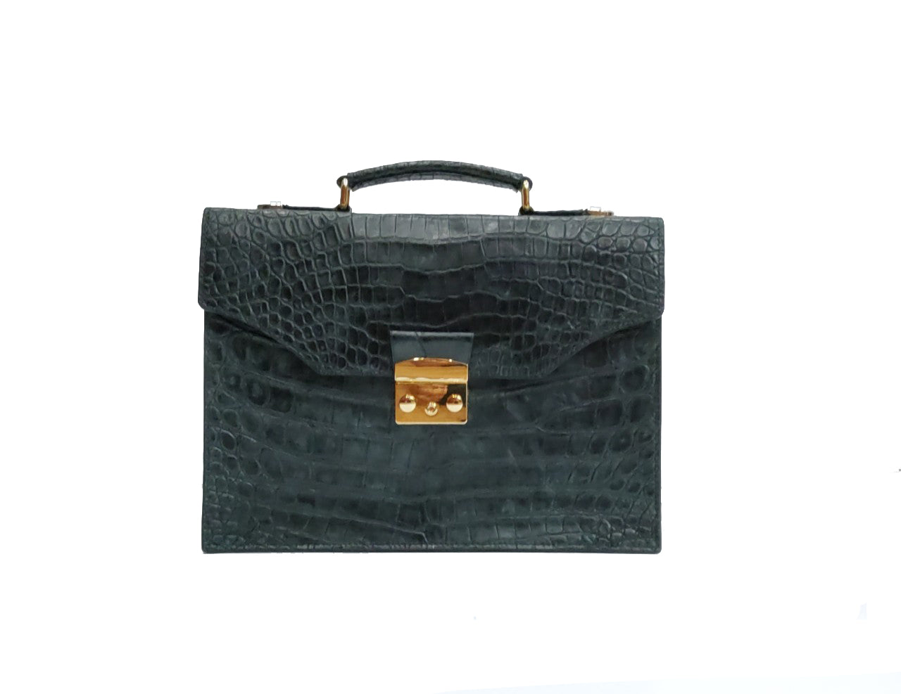 BLACK HANDMADE GENUINE CROCODILE LAPTOP BAG