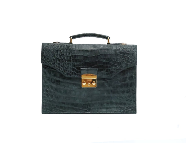 BLACK HANDMADE GENUINE CROCODILE LAPTOP BAG