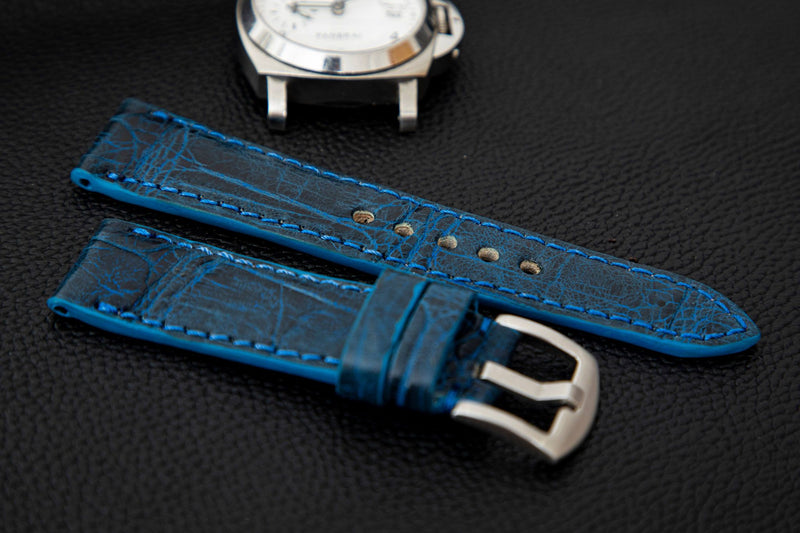 BLUE CROCODILE BELLY LEATHER STRAP - Lac Crado 