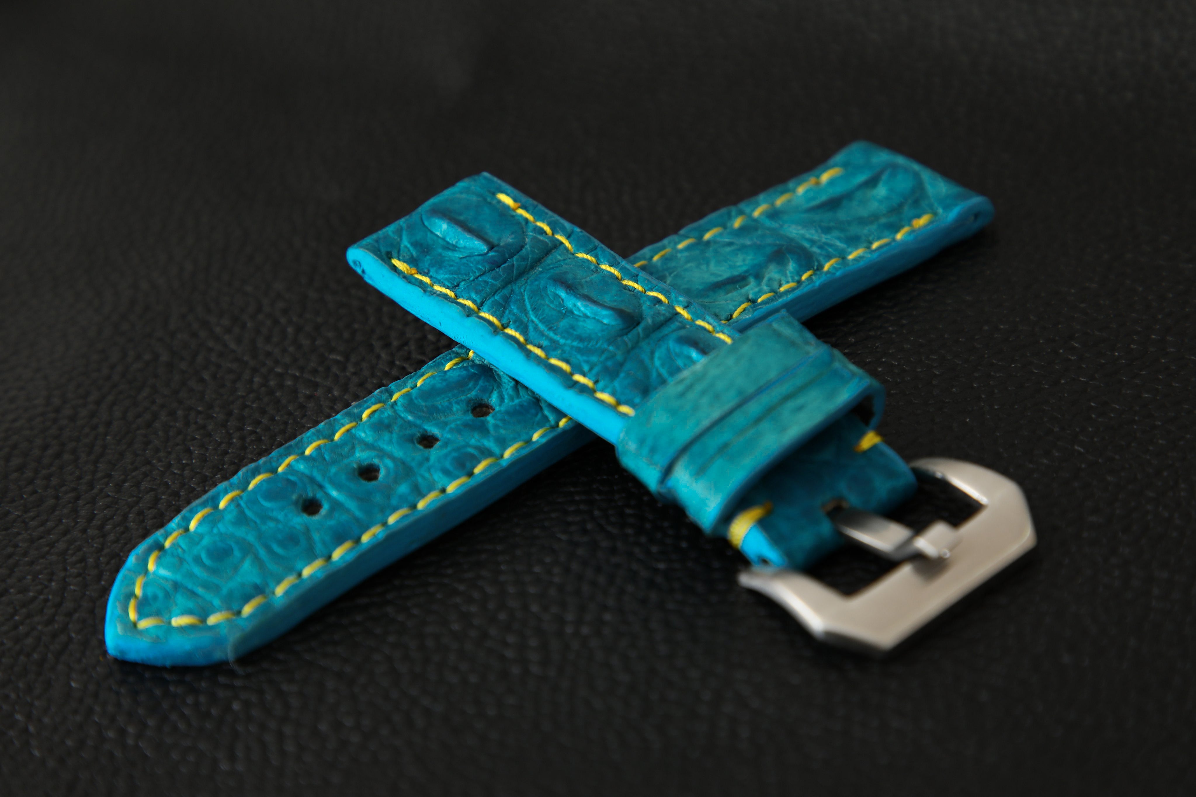 BLUE CROCODILE HORNBACK LEATHER STRAP - Lac Crado 