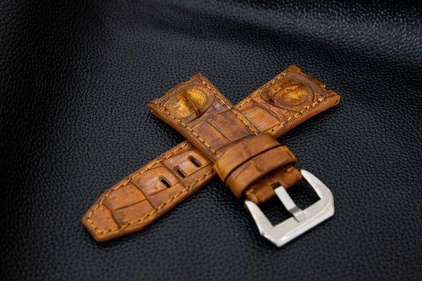 ROSE GOLD CROCODILE HORNBACK LEATHER STRAP