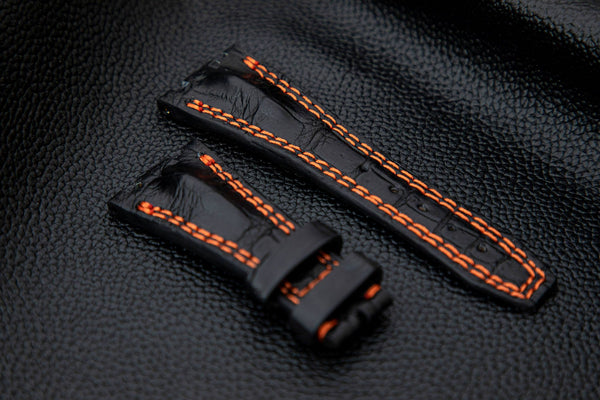 BLACK CROCODILE HORNBACK LEATHER STRAP