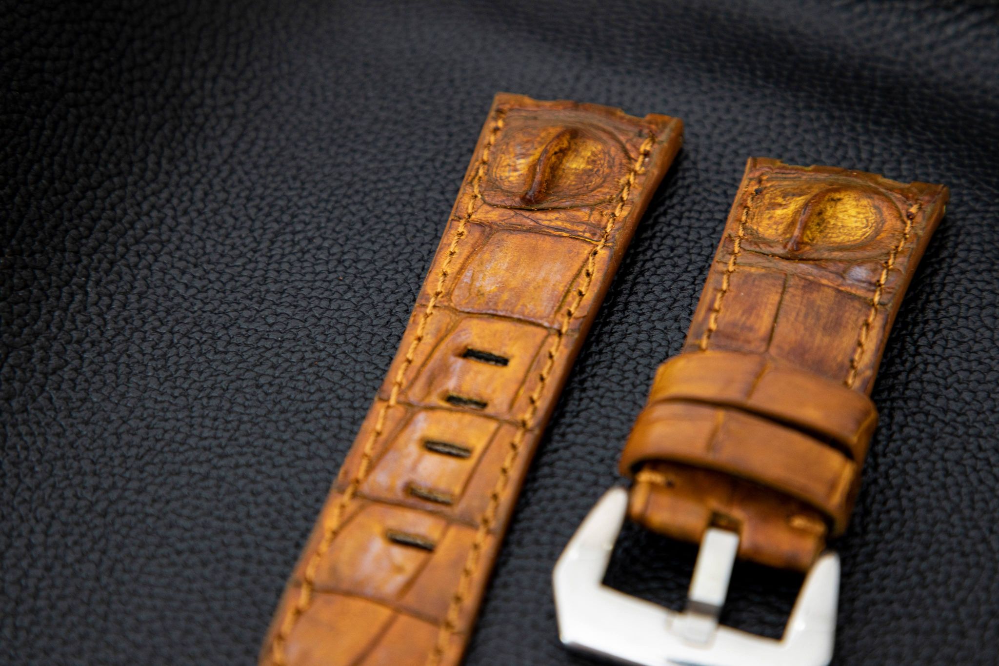 ROSE GOLD CROCODILE HORNBACK LEATHER STRAP