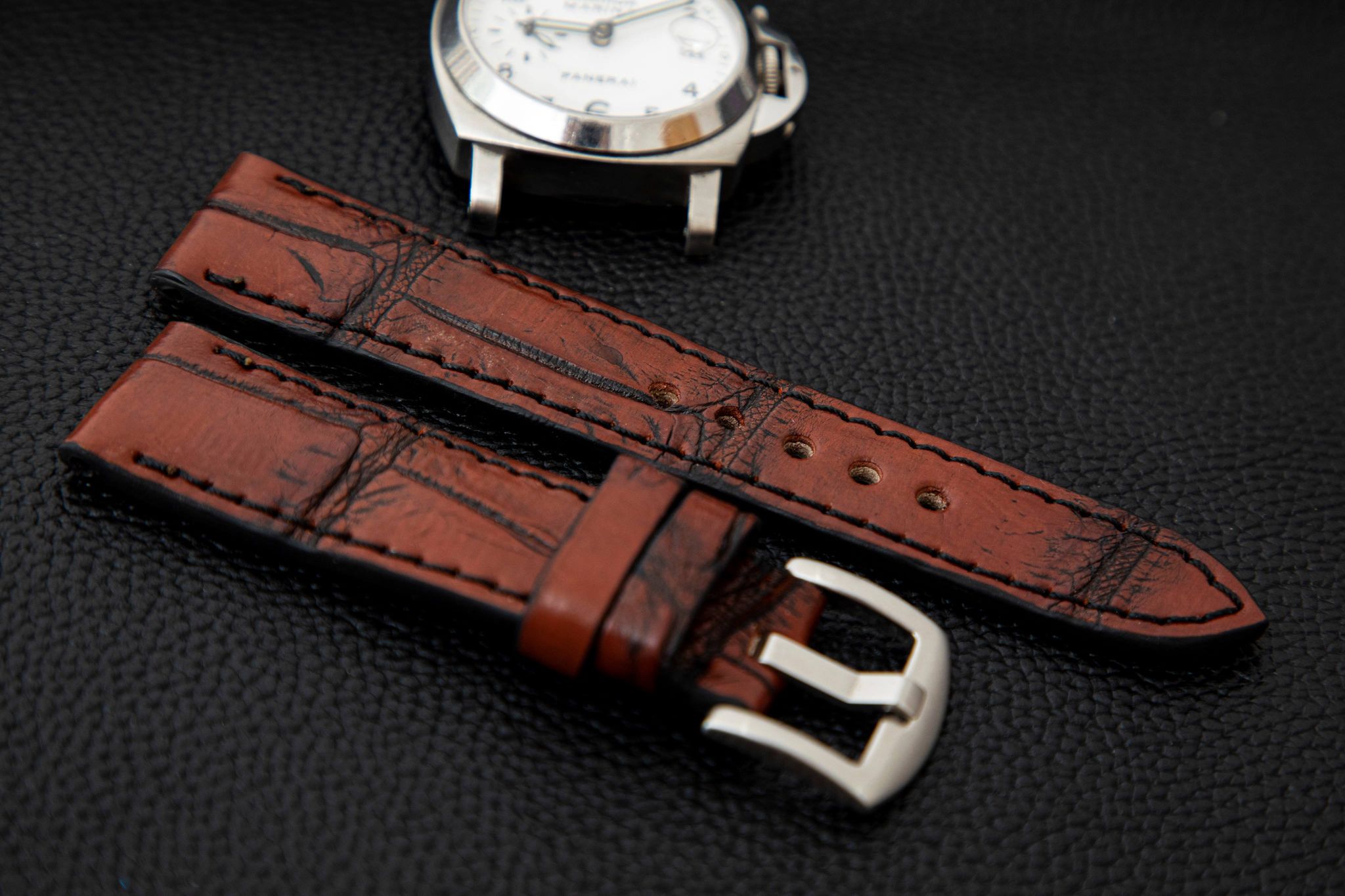 BROWN&BLACK CROCODILE BELLY LEATHER STRAP - Lac Crado 