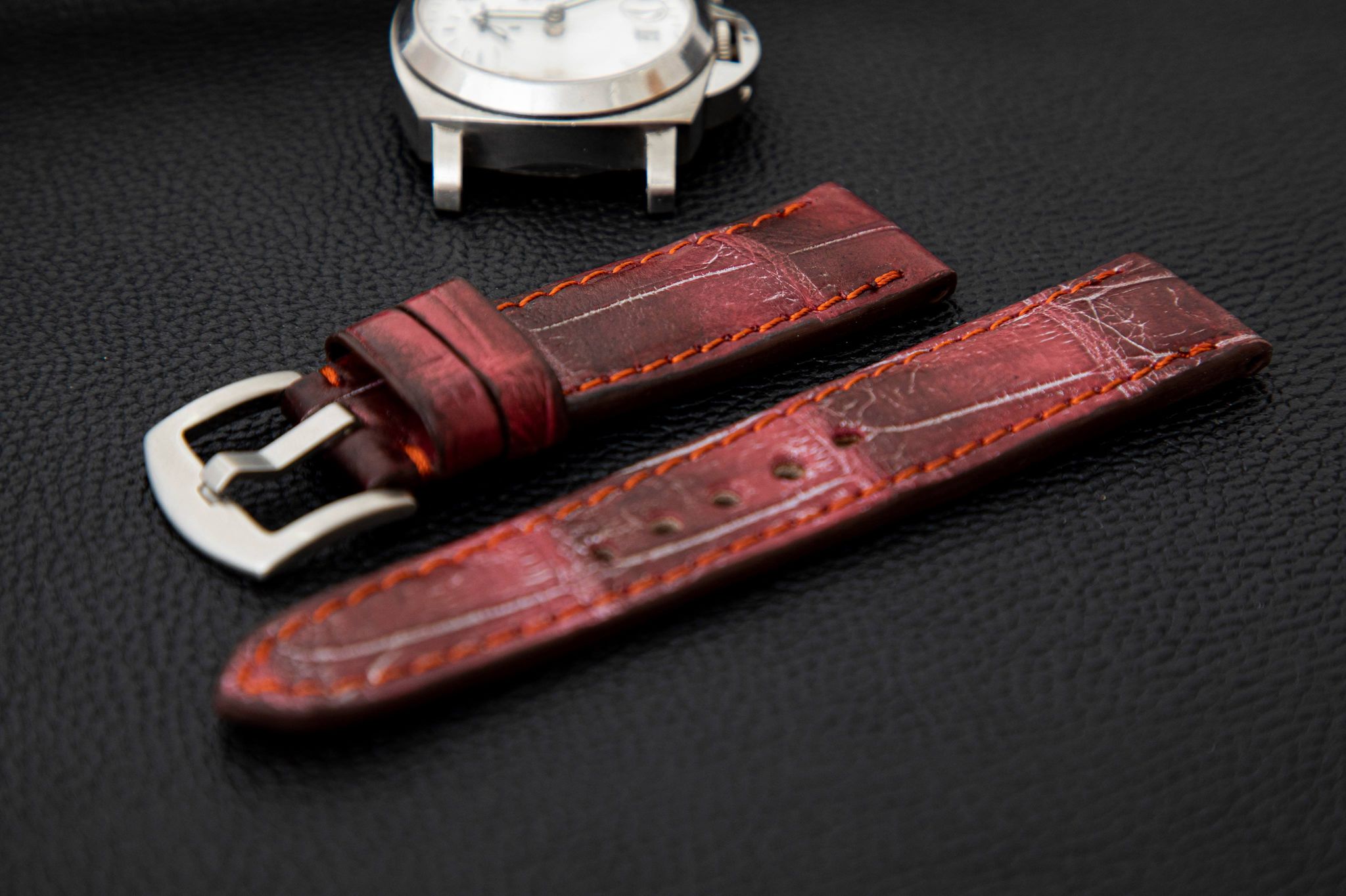 PINK CROCODILE BELLY LEATHER STRAP - Lac Crado 