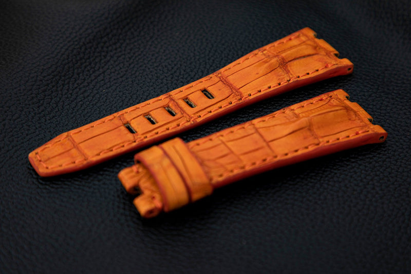 ORANGE CROCODILE HORNBACK LEATHER STRAP
