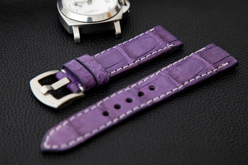 PURPLE CROCODILE BELLY LEATHER STRAP - Lac Crado 