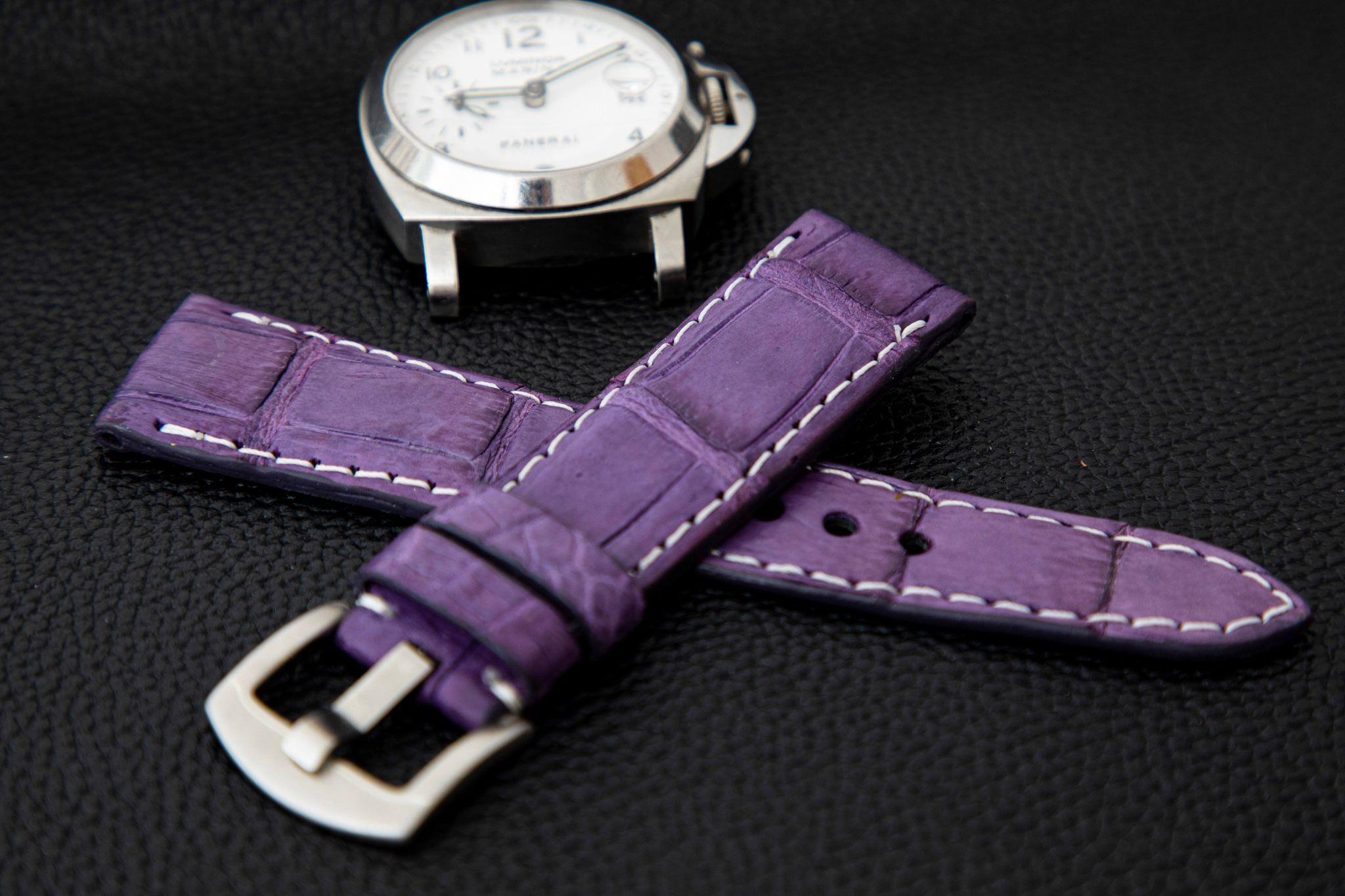 PURPLE CROCODILE BELLY LEATHER STRAP - Lac Crado 