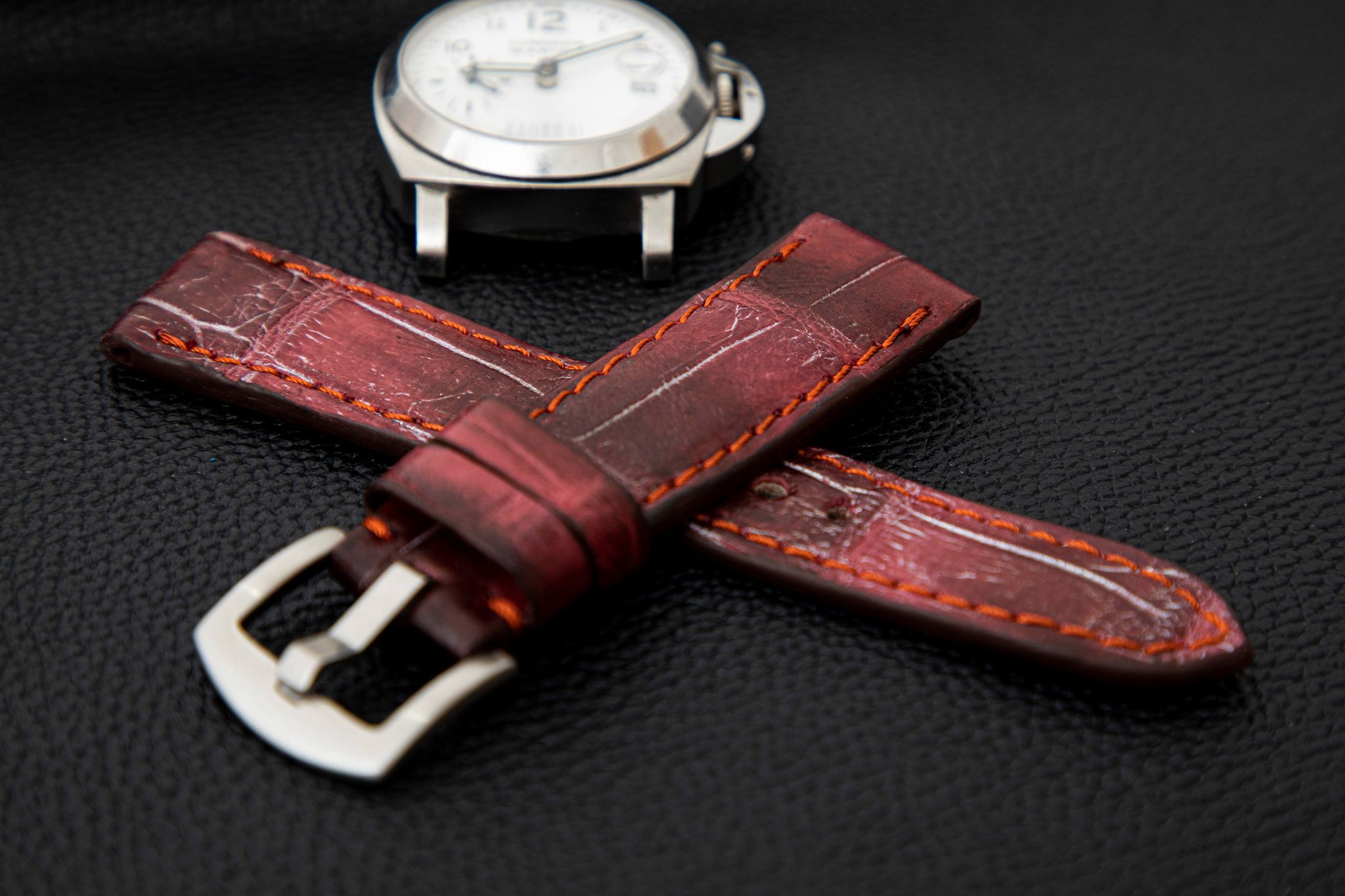 PINK CROCODILE BELLY LEATHER STRAP - Lac Crado 