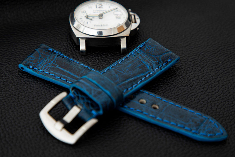 BLUE CROCODILE BELLY LEATHER STRAP - Lac Crado 