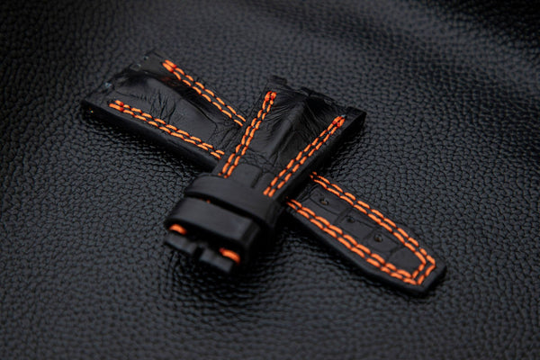 BLACK CROCODILE HORNBACK LEATHER STRAP
