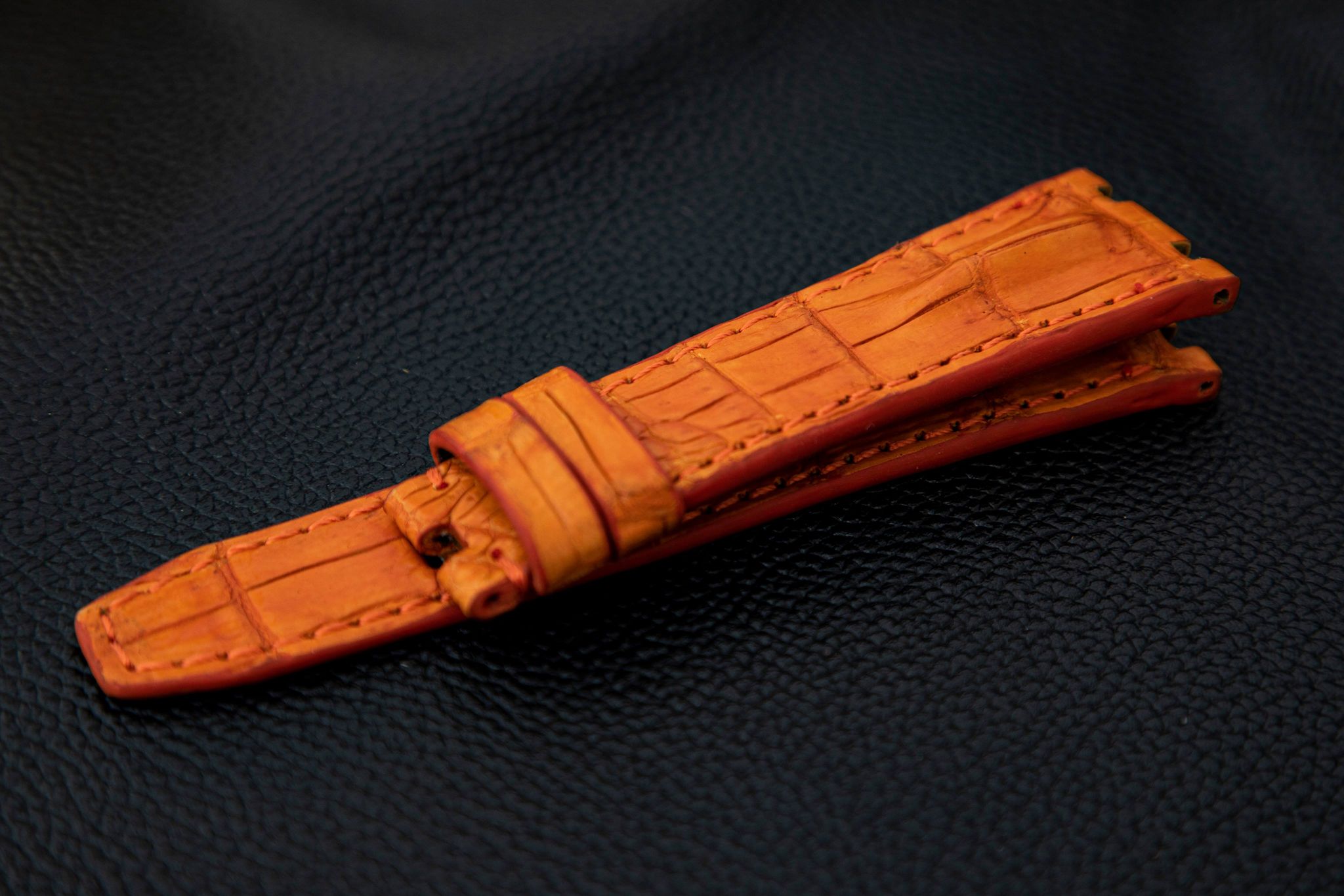 ORANGE CROCODILE HORNBACK LEATHER STRAP