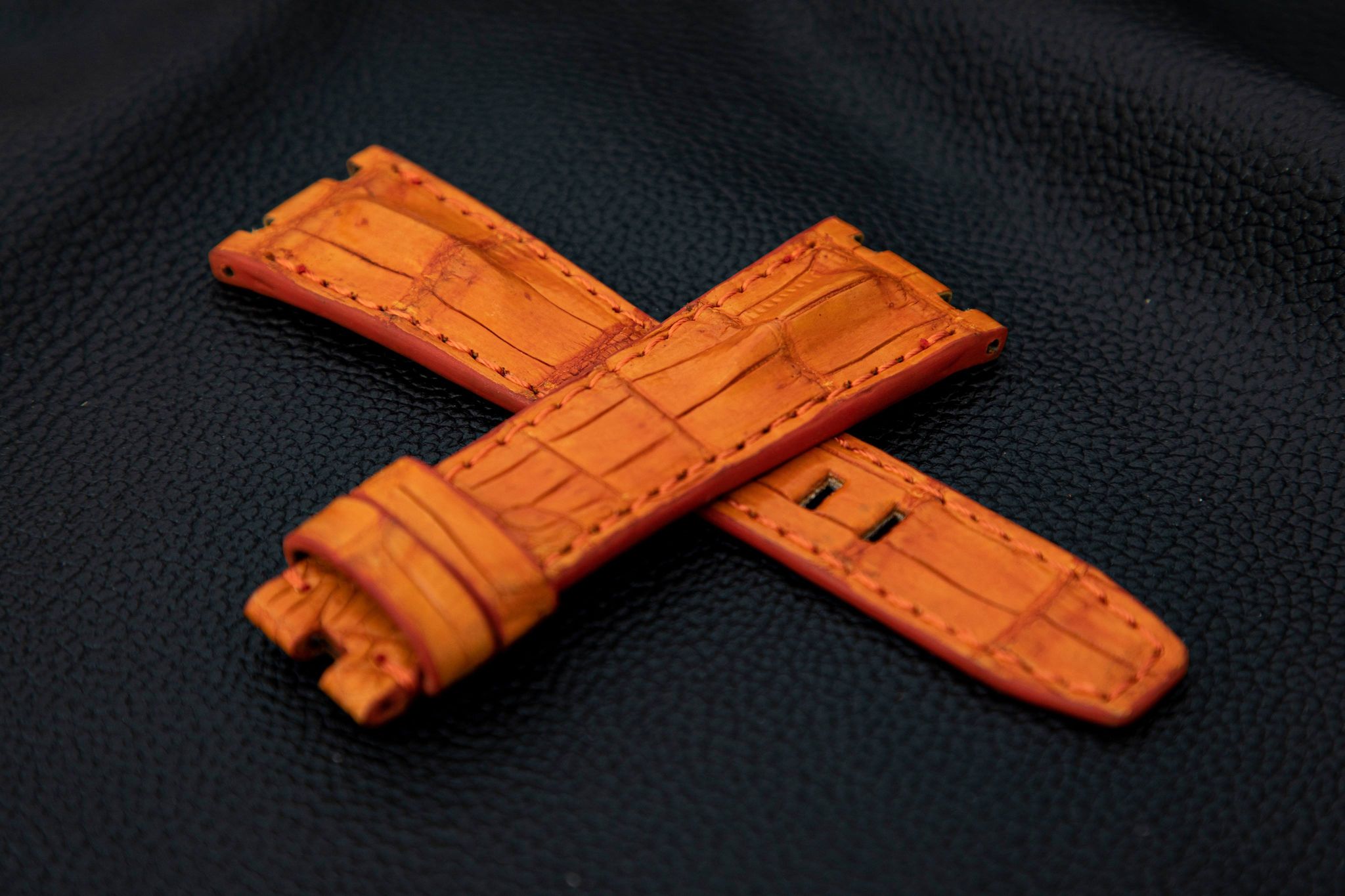 ORANGE CROCODILE HORNBACK LEATHER STRAP