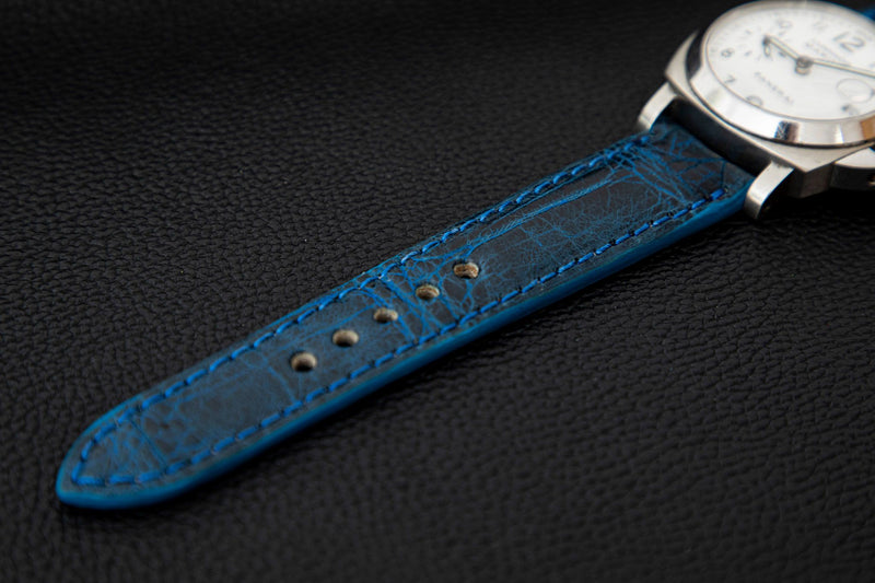 BLUE CROCODILE BELLY LEATHER STRAP - Lac Crado 