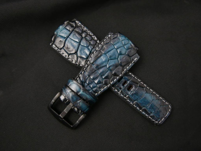 BLUE&BLACK CROCODILE HORNBACK LEATHER STRAP