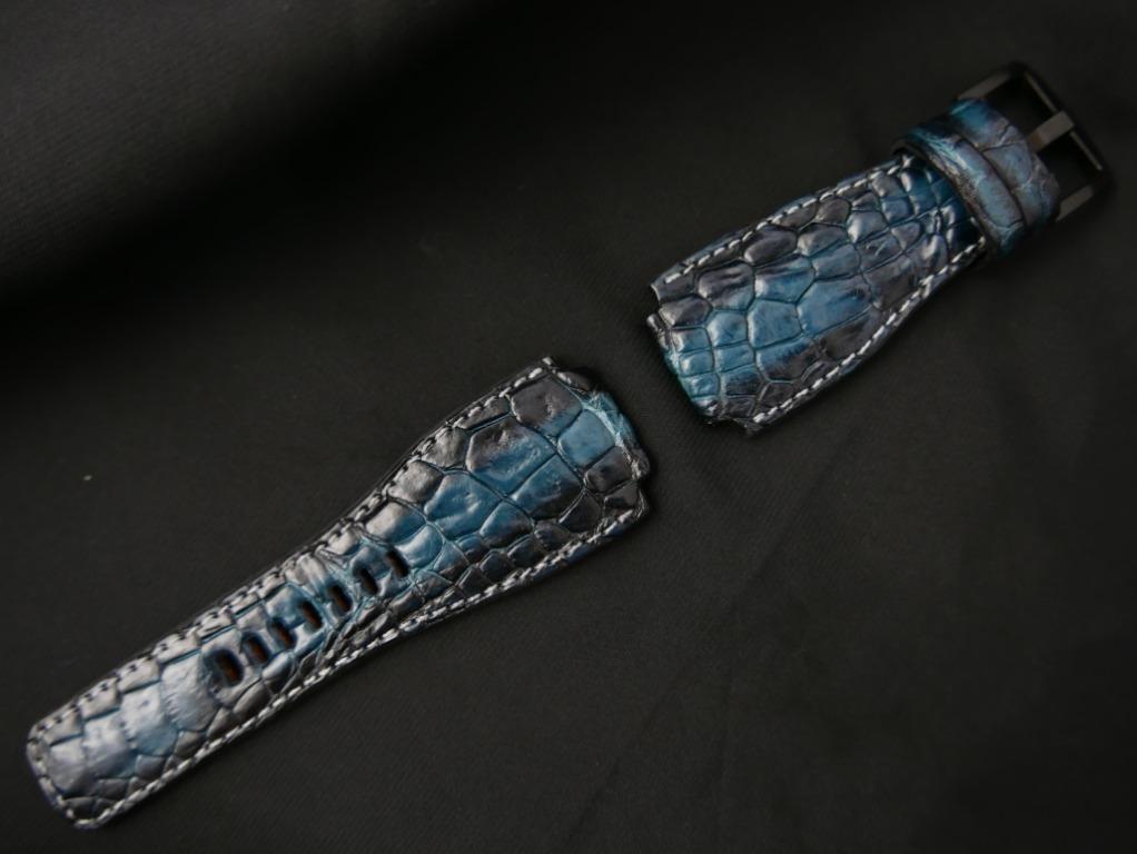 BLUE&BLACK CROCODILE HORNBACK LEATHER STRAP