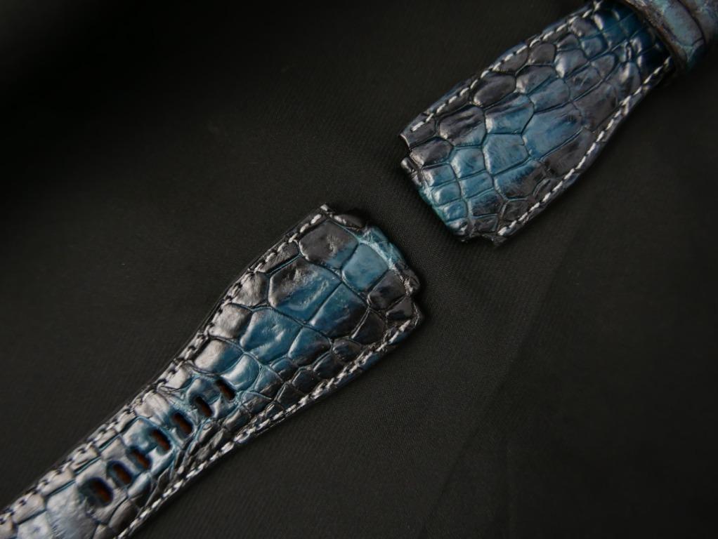 BLUE&BLACK CROCODILE HORNBACK LEATHER STRAP