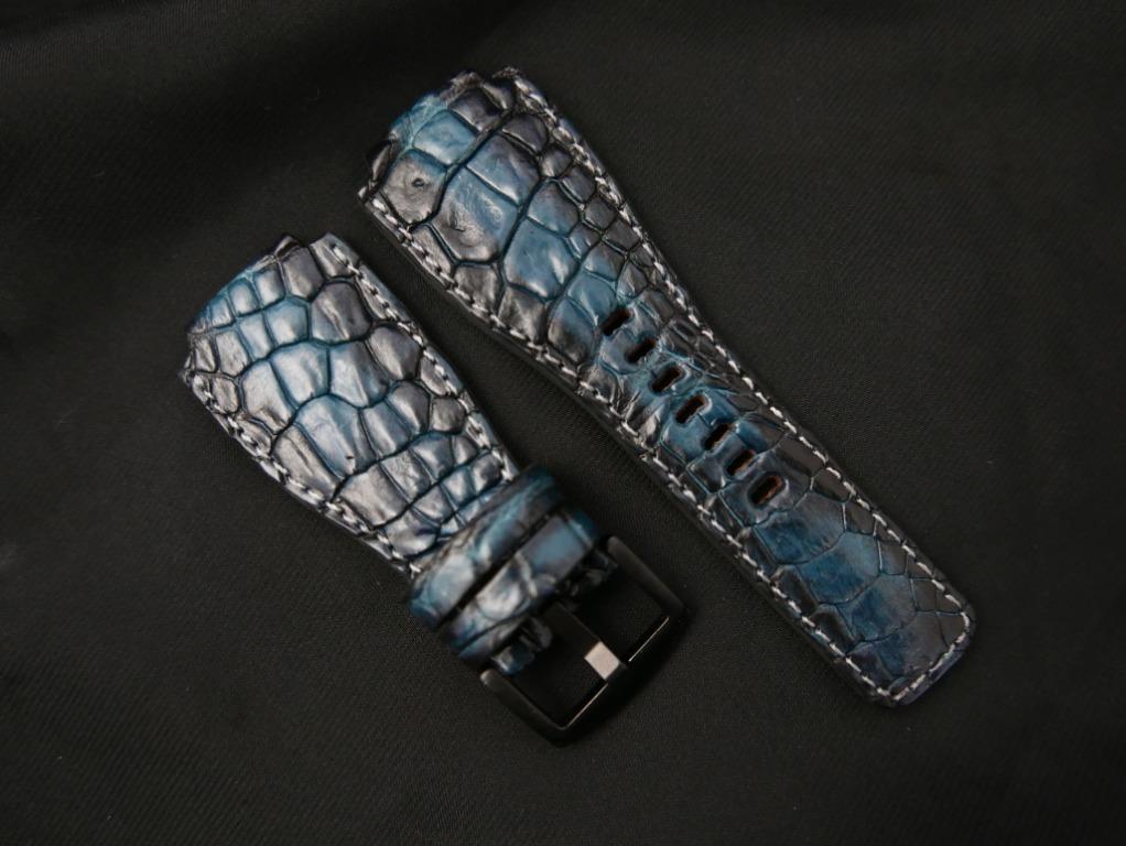 BLUE&BLACK CROCODILE HORNBACK LEATHER STRAP