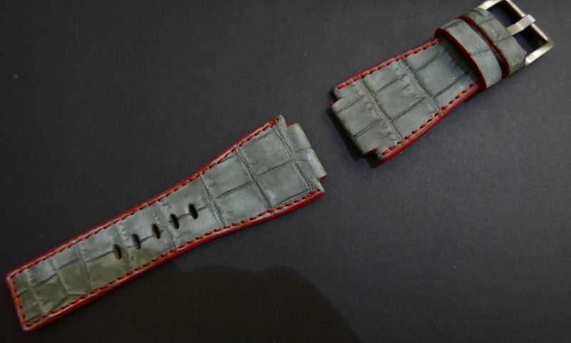 GREY CROCODILE BELLY LEATHER STRAP