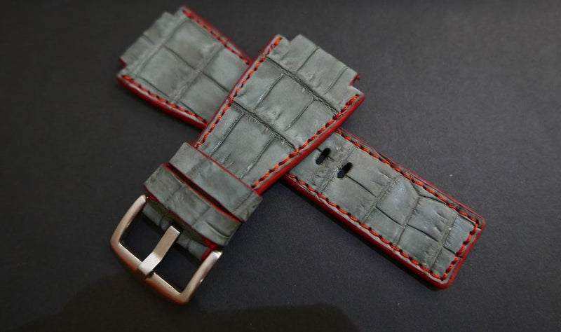 GREY CROCODILE BELLY LEATHER STRAP