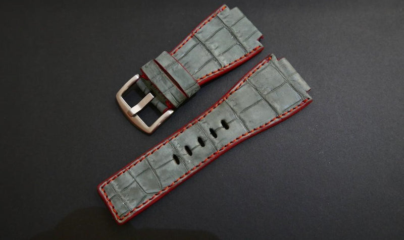 GREY CROCODILE BELLY LEATHER STRAP