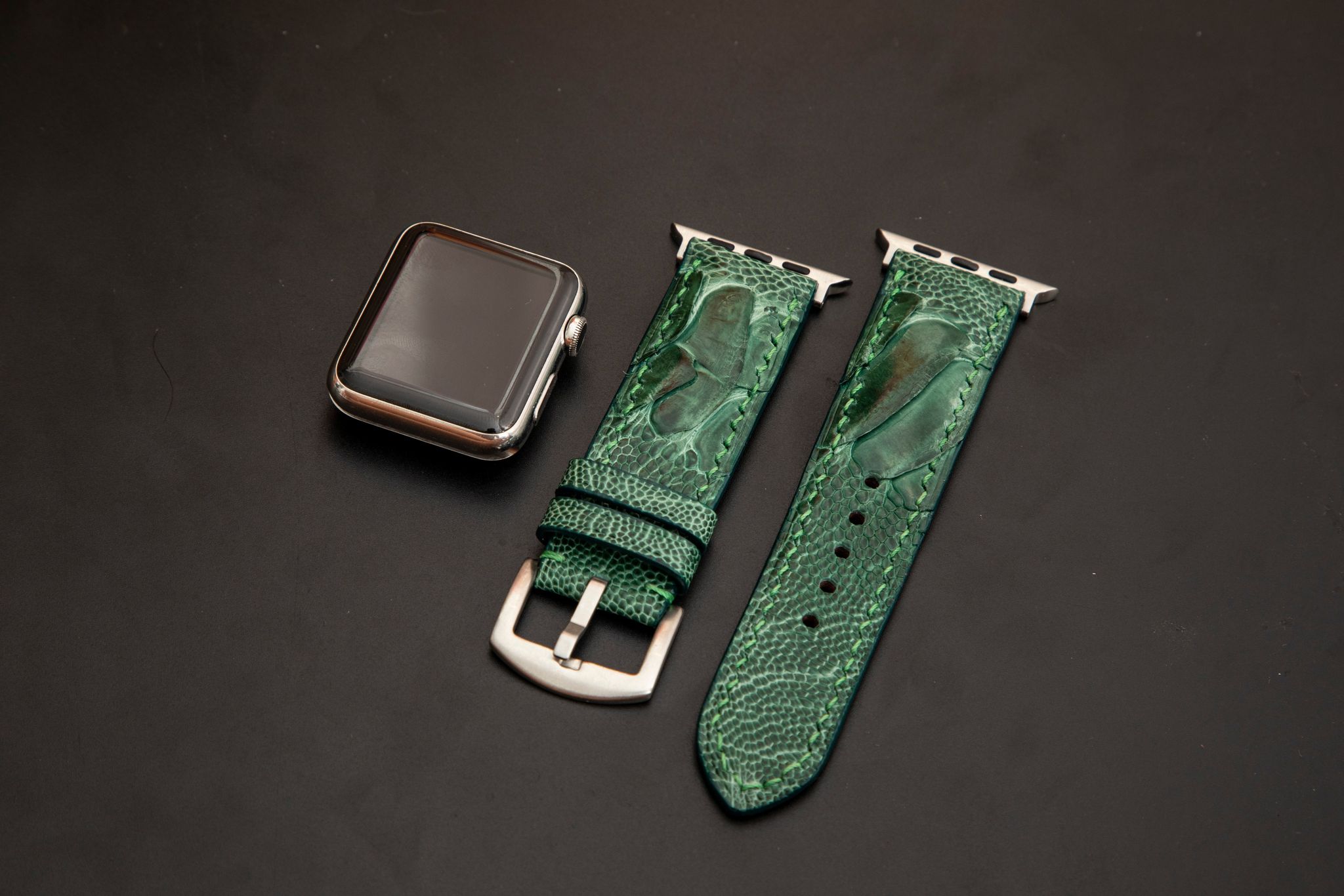 GREEN OSTRICH LEATHER STRAP