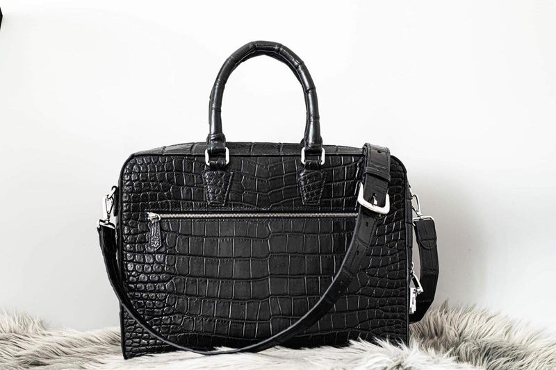 BLACK HANDMADE GENUINE CROCODILE LAPTOP SLINGBAG