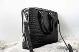 BLACK HANDMADE GENUINE CROCODILE LAPTOP SLINGBAG