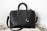 BLACK HANDMADE GENUINE CROCODILE LAPTOP SLINGBAG