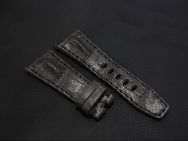 GREY CROCODILE HORNBACK LEATHER STRAP - Lac Crado 