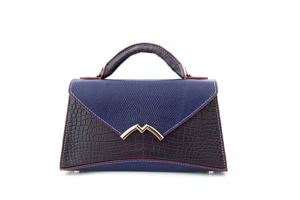 BLUE&PURPLE HANDMADE GENUINE CROCODILE&LIZARD HANDBAG