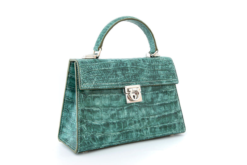 GREEN CROCODILE LEATHER HANDBAG