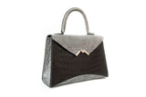 GREY&BLACK CROCODILE LEATHER HANDBAG