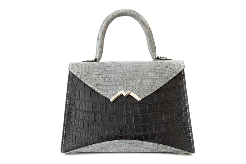 GREY&BLACK CROCODILE LEATHER HANDBAG