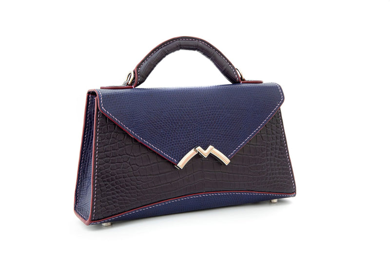 BLUE&PURPLE HANDMADE GENUINE CROCODILE&LIZARD HANDBAG