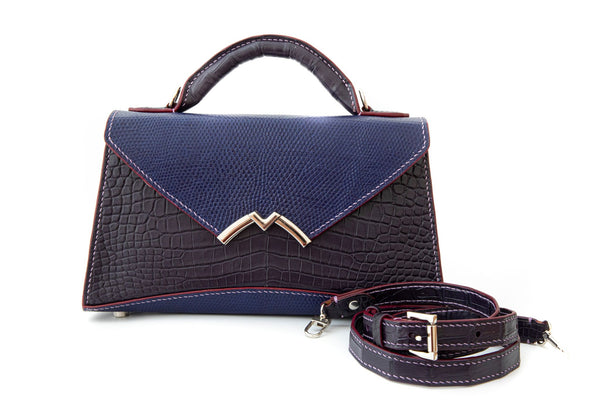 BLUE&PURPLE HANDMADE GENUINE CROCODILE&LIZARD HANDBAG