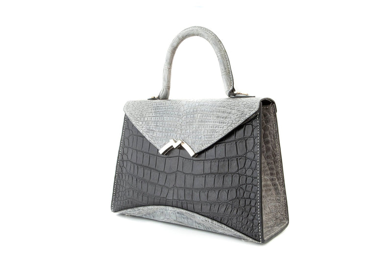 GREY&BLACK CROCODILE LEATHER HANDBAG