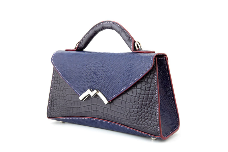 BLUE&PURPLE HANDMADE GENUINE CROCODILE&LIZARD HANDBAG