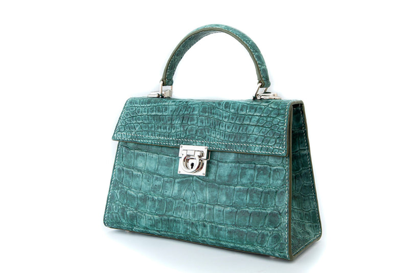 GREEN CROCODILE LEATHER HANDBAG