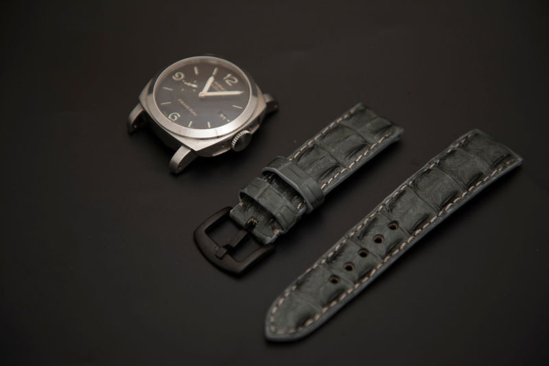 GREY CROCODILE HORNBACK LEATHER STRAP - Lac Crado 