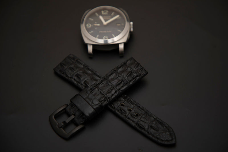 BLACK CROCODILE HORNBACK LEATHER STRAP - Lac Crado 
