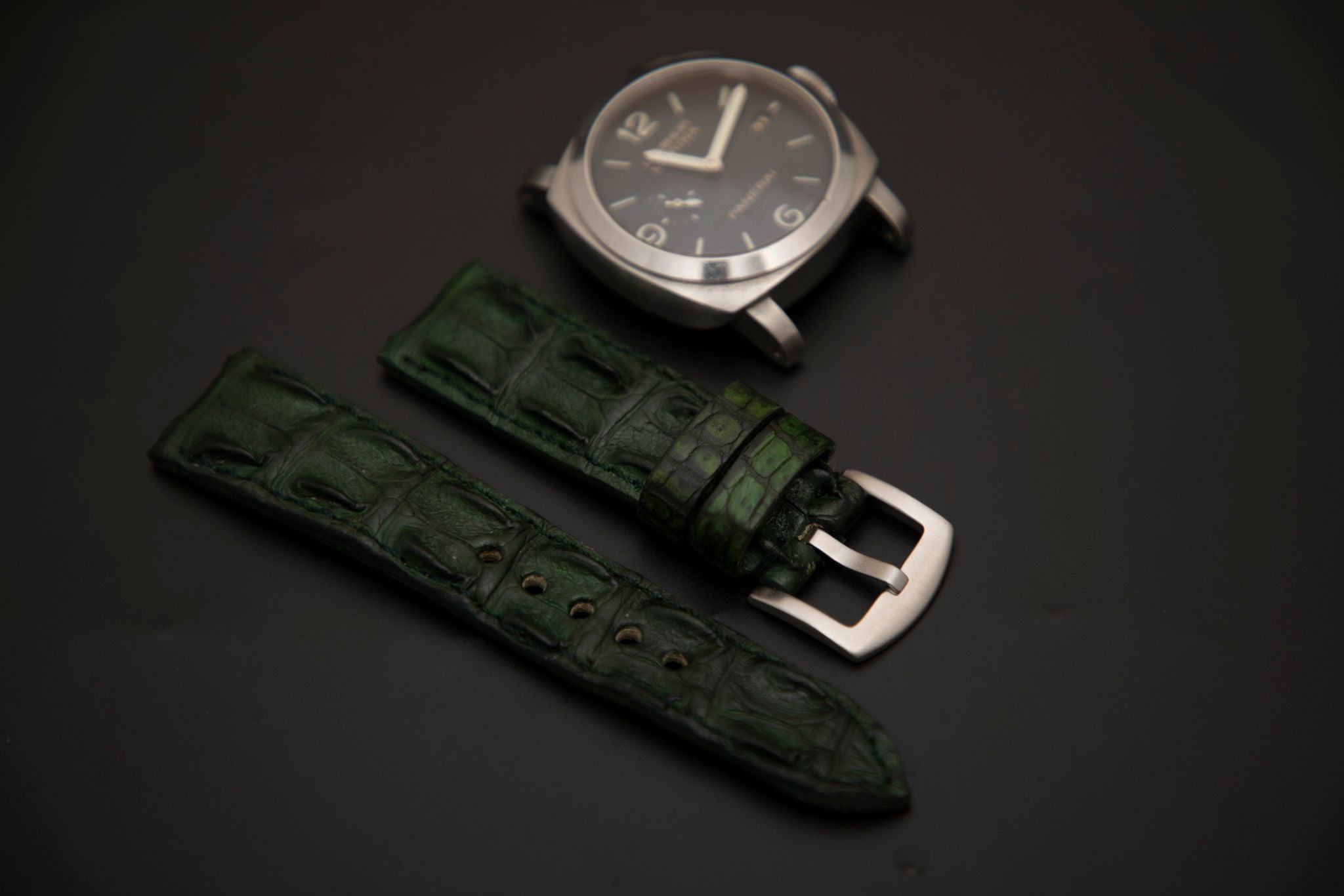 GREEN CROCODILE HORNBACK LEATHER STRAP