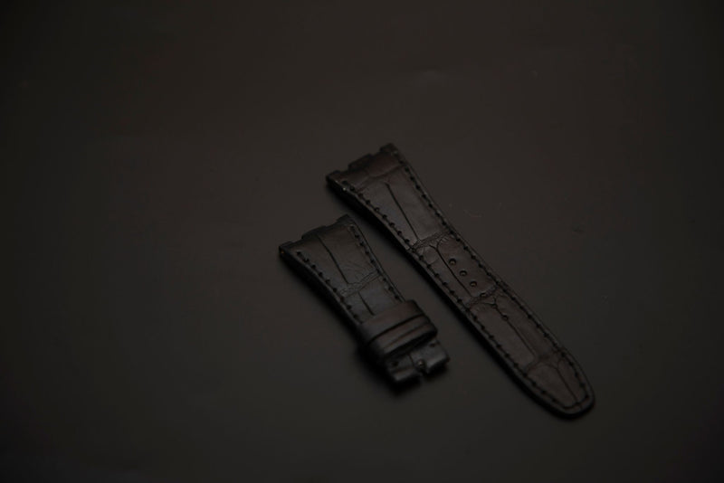 BLACK CROCODILE BELLY LEATHER STRAP