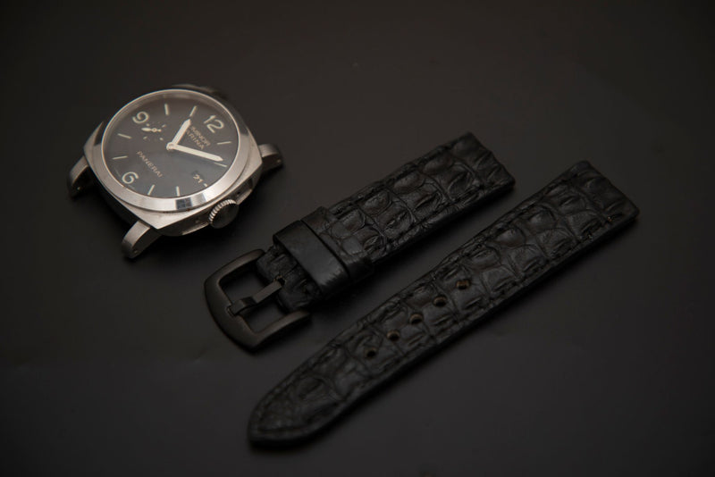 BLACK CROCODILE HORNBACK LEATHER STRAP - Lac Crado 